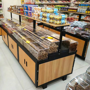 【散称柜食品干货糖果杂粮架木质超市零食促销散装货架】价格